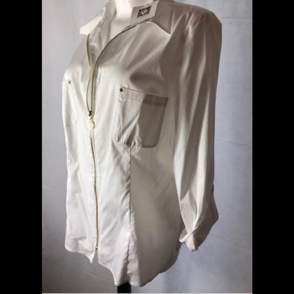 Anne Klein 3/4 roll sleeve zip up blouse
